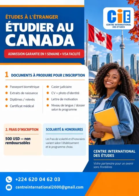 Affiche : étudier au Canada avec le Centre International des Études
